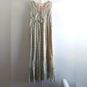 Fully Embroidered Floral Lace Beaded Maxi Dress Green Cottagecore Fairycore 12